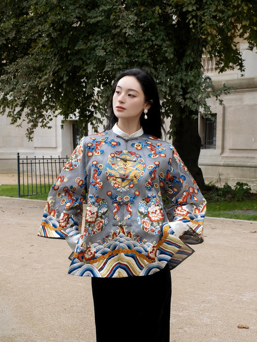 盛唐牡丹|高货-重缎真丝满绣蟒袍-唯一款[特价品](不退不换）-灰色 商品图1