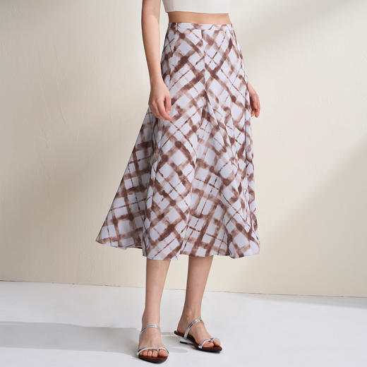 下架-EITIE爱特爱复古艺术感A字廓形格纹格子印花半身裙2026夏季新款B2606220 商品图2