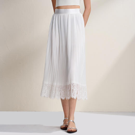 EITIE爱特爱法式优雅高腰A字百叶褶蕾丝花边半身裙2026夏季新款B2606204 商品图1