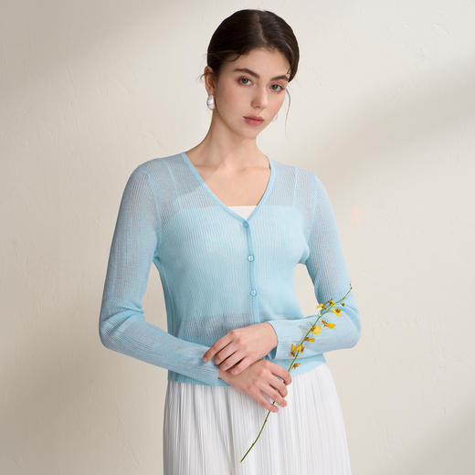 EITIE爱特爱温柔显瘦肌理感薄款V领针织衫防晒开衫外套2026夏新款B2601218 商品图7