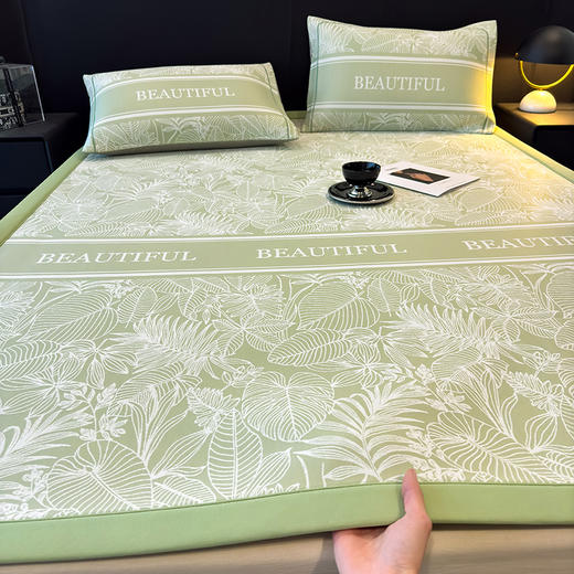【春夏上新】自然醒5A乙纶全PE花卉轻奢提花凉感软凉席高端夏季冰丝凉席三件套床笠凉感空调单席垫子（可水洗机洗）QJ 商品图4