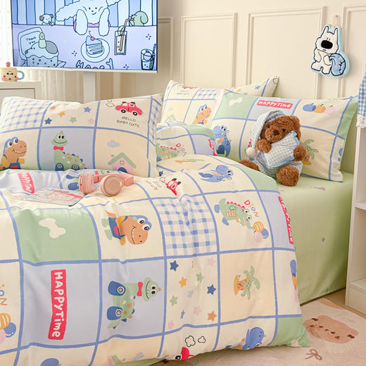 【春夏上新】自然醒全棉简约四件套40支12868卡通印花四件套兔与花笺系列大耳朵兔兔100纯棉儿童三件套JY 商品图9