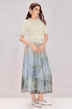 油画印花真丝半身裙26年夏季中长款裙MF80SK009F60