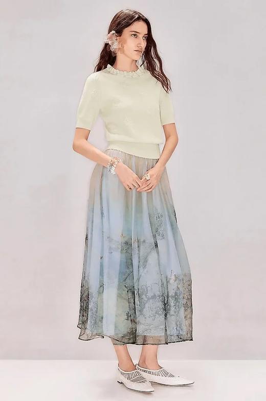 油画印花真丝半身裙26年夏季中长款裙MF80SK009F60 商品图0