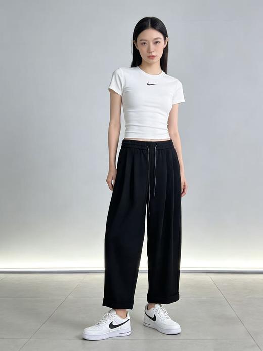 促→垂感面料裤！【自营】2578黑色百搭松紧腰卷边九分哈伦裤-喜出 商品图1