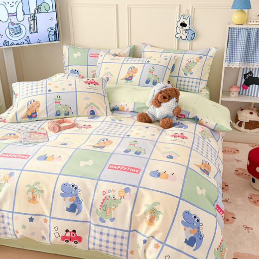 【春夏上新】自然醒全棉简约四件套40支12868卡通印花四件套兔与花笺系列大耳朵兔兔100纯棉儿童三件套JY 商品图3