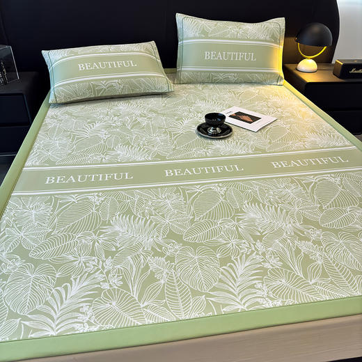 【春夏上新】自然醒5A乙纶全PE花卉轻奢提花凉感软凉席高端夏季冰丝凉席三件套床笠凉感空调单席垫子（可水洗机洗）QJ 商品图3