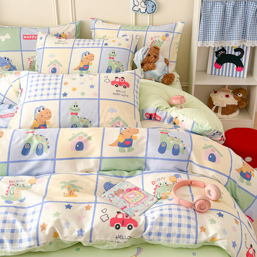 【春夏上新】自然醒全棉简约四件套40支12868卡通印花四件套兔与花笺系列大耳朵兔兔100纯棉儿童三件套JY 商品图6