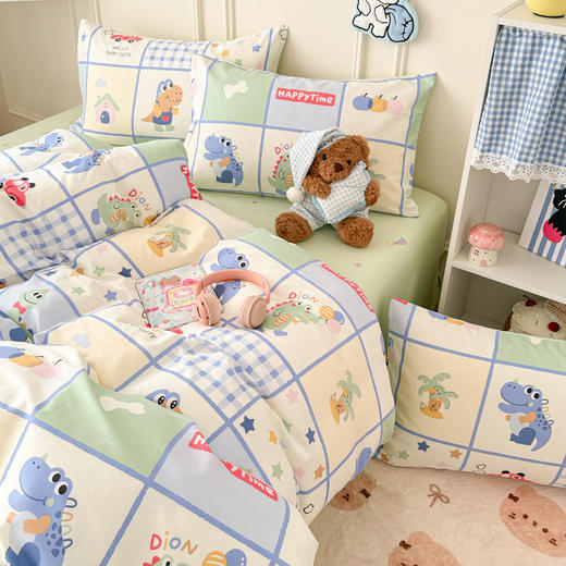 【春夏上新】自然醒全棉简约四件套40支12868卡通印花四件套兔与花笺系列大耳朵兔兔100纯棉儿童三件套JY 商品图12