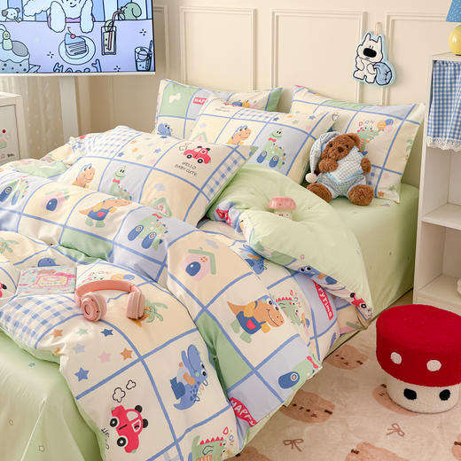 【春夏上新】自然醒全棉简约四件套40支12868卡通印花四件套兔与花笺系列大耳朵兔兔100纯棉儿童三件套JY 商品图5