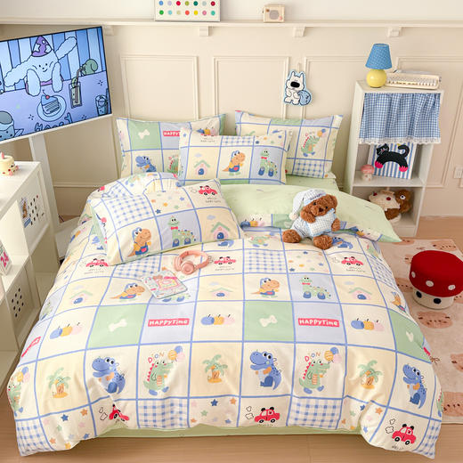 【春夏上新】自然醒全棉简约四件套40支12868卡通印花四件套兔与花笺系列大耳朵兔兔100纯棉儿童三件套JY 商品图1