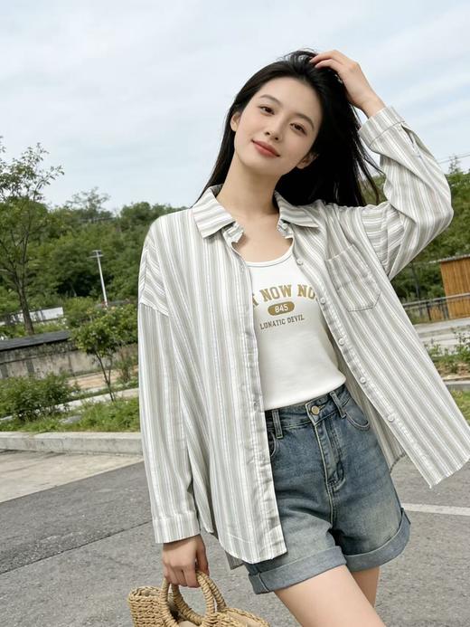 418良粉节|2026 活动爆款 品牌促【自营】衣周期 （两件套）9132春夏薄款 清爽透气～100%竹节棉衬衫➕背心套装上衣-喜出 商品图8