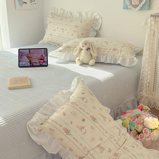 【春夏上新】自然醒全棉绗缝花边床盖四件套床垫保护床套加厚防滑床盖JY 商品图3