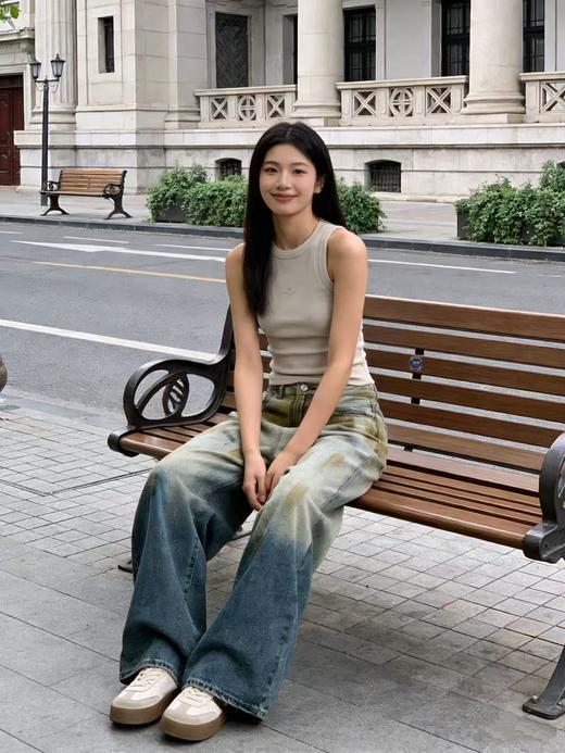 软料牛仔【自营】衣周期 9178 脏脏裤做旧复古牛仔长裤直筒裤-喜出 商品图1