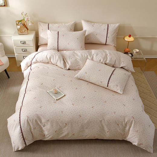 【春夏上新】自然醒40支13070全棉斜纹印花+蕾丝花田小兔系列四件套床单被套床上用品床笠款JY 商品图3