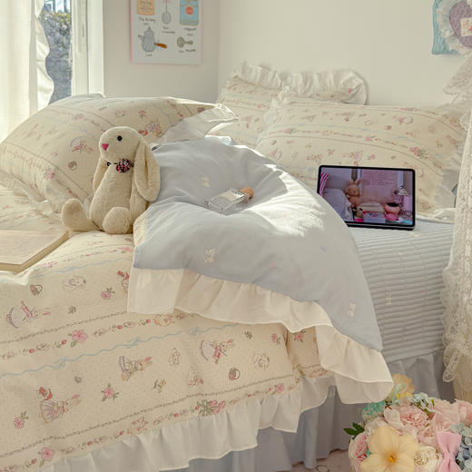 【春夏上新】自然醒全棉绗缝花边床盖四件套床垫保护床套加厚防滑床盖JY 商品图7