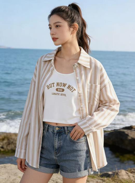 418良粉节|2026 活动爆款 品牌促【自营】衣周期 （两件套）9132春夏薄款 清爽透气～100%竹节棉衬衫➕背心套装上衣-喜出 商品图0