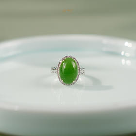 【薄荷汀】18K白金碧玉蛋面戒指