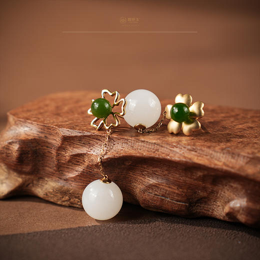 【娇珀】18K玫瑰金镶玉耳坠 商品图2