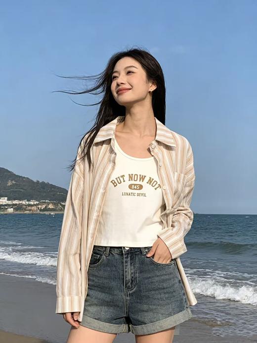 418良粉节|2026 活动爆款 品牌促【自营】衣周期 （两件套）9132春夏薄款 清爽透气～100%竹节棉衬衫➕背心套装上衣-喜出 商品图3