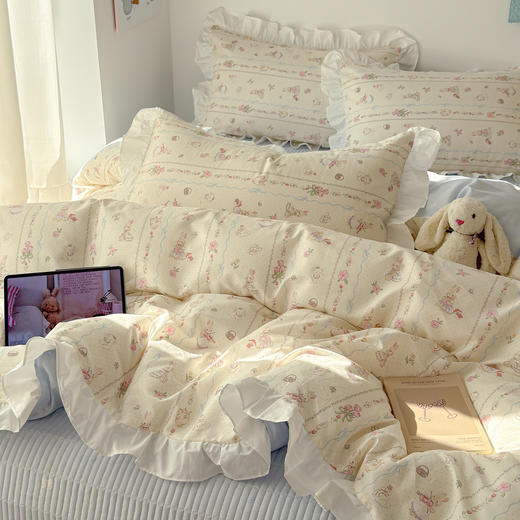 【春夏上新】自然醒全棉绗缝花边床盖四件套床垫保护床套加厚防滑床盖JY 商品图6