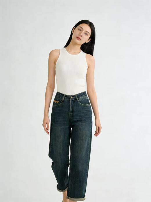 软料牛仔【自营】衣周期 8886（85%棉）后口袋彩色刺绣字母卷边老爹裤九分牛仔裤-喜出 商品图4