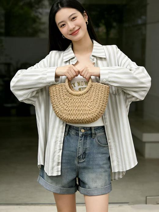 418良粉节|2026 活动爆款 品牌促【自营】衣周期 （两件套）9132春夏薄款 清爽透气～100%竹节棉衬衫➕背心套装上衣-喜出 商品图7