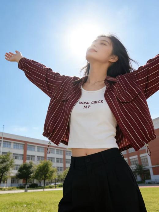 品牌促【自营】衣周期 （两件套）春夏薄款～30%天丝7520短款衬衫➕背心套装上衣-喜出 商品图1