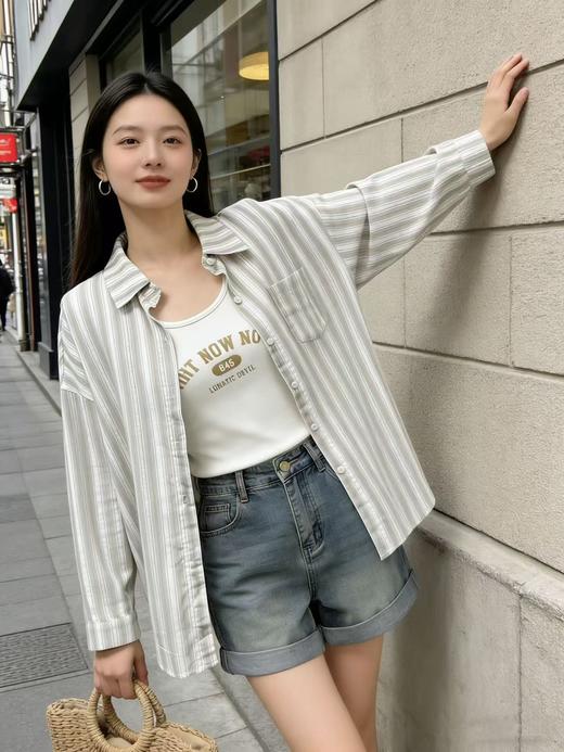 418良粉节|2026 活动爆款 品牌促【自营】衣周期 （两件套）9132春夏薄款 清爽透气～100%竹节棉衬衫➕背心套装上衣-喜出 商品图6