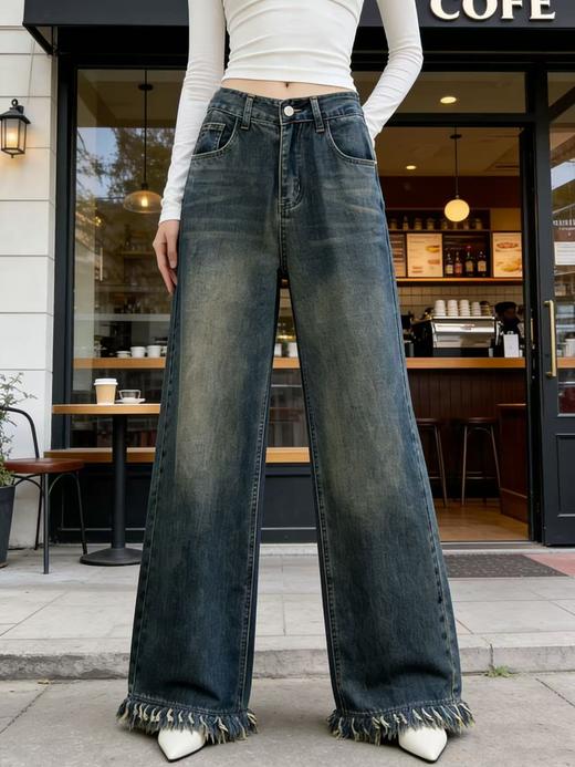 软料牛仔【自营】衣周期 8972（87%棉➕13%莱赛尔）垂感软料毛边工艺直筒阔腿百搭牛仔裤-喜出 商品图2