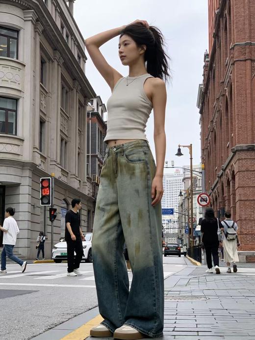 软料牛仔【自营】衣周期 9178 脏脏裤做旧复古牛仔长裤直筒裤-喜出 商品图3