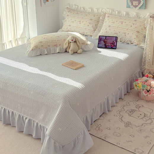 【春夏上新】自然醒全棉绗缝花边床盖四件套床垫保护床套加厚防滑床盖JY 商品图1