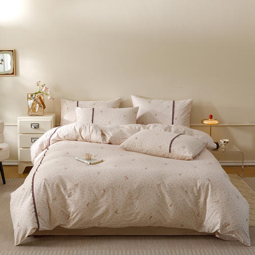 【春夏上新】自然醒40支13070全棉斜纹印花+蕾丝花田小兔系列四件套床单被套床上用品床笠款JY 商品图1