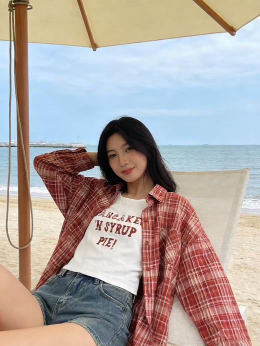 418良粉节|2026 活动爆款 品牌促【自营】衣周期 （两件套）春夏薄款～90%棉7396红格衬衫➕背心套装上衣-喜出 商品图2