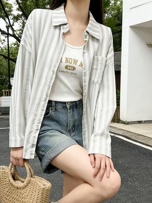 418良粉节|2026 活动爆款 品牌促【自营】衣周期 （两件套）9132春夏薄款 清爽透气～100%竹节棉衬衫➕背心套装上衣-喜出 商品图9