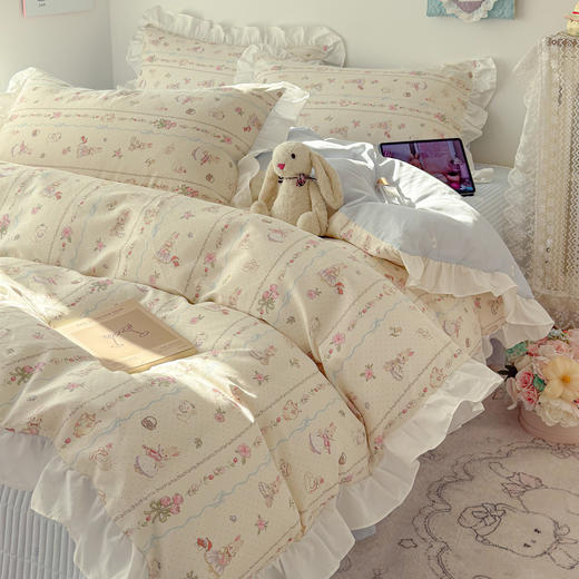 【春夏上新】自然醒全棉绗缝花边床盖四件套床垫保护床套加厚防滑床盖JY 商品图9