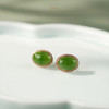 【小茉莉】18K玫瑰金镶碧玉蛋面细钻耳钉 商品缩略图0