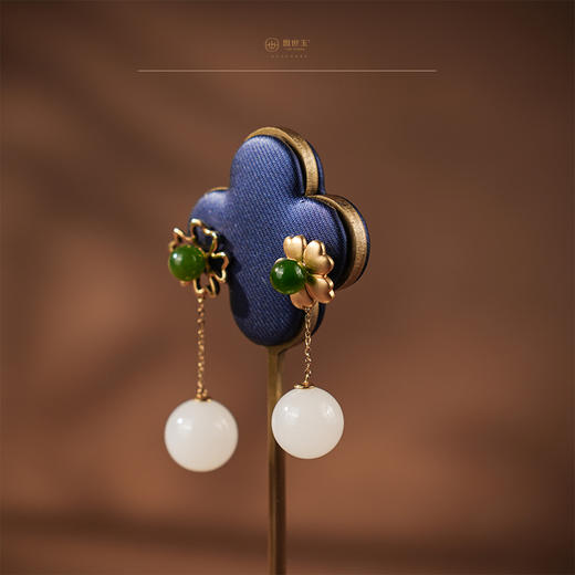 【娇珀】18K玫瑰金镶玉耳坠 商品图4