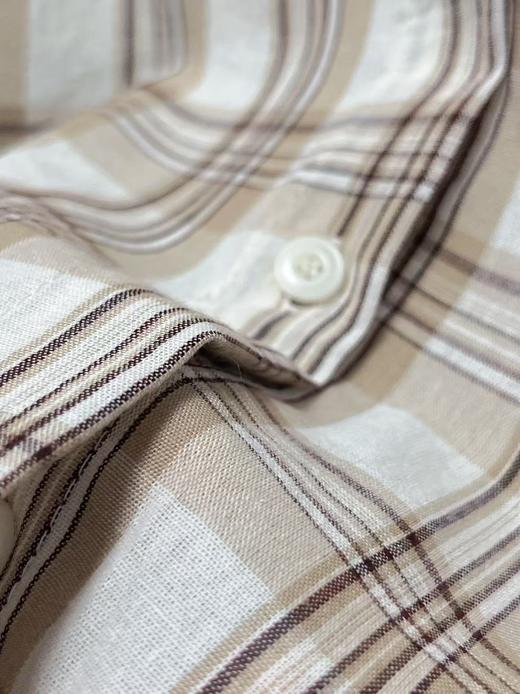 品牌促【自营】衣周期 （两件套）春夏薄款～100%棉9131卡其格子衬衫➕背心套装上衣-喜出 商品图3