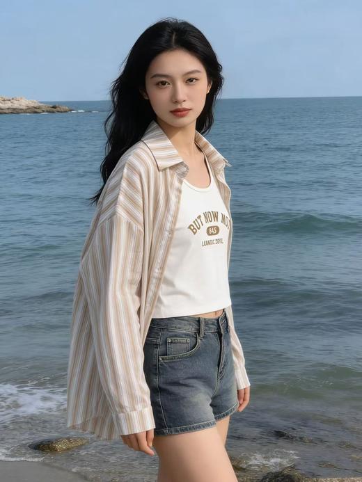 418良粉节|2026 活动爆款 品牌促【自营】衣周期 （两件套）9132春夏薄款 清爽透气～100%竹节棉衬衫➕背心套装上衣-喜出 商品图2