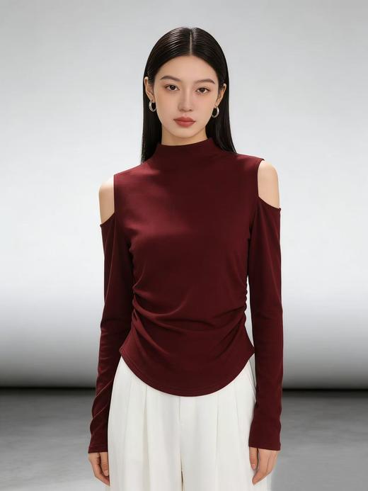 超软糯【自营】很显白～衣周期 1067露肩修身弹力打底衫上衣-喜出 商品图0