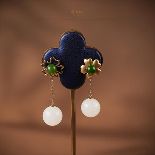 【娇珀】18K玫瑰金镶玉耳坠 商品图0