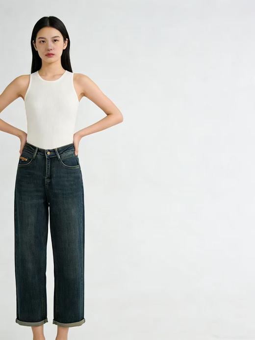 软料牛仔【自营】衣周期 8886（85%棉）后口袋彩色刺绣字母卷边老爹裤九分牛仔裤-喜出 商品图3