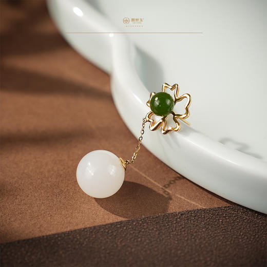 【娇珀】18K玫瑰金镶玉耳坠 商品图5