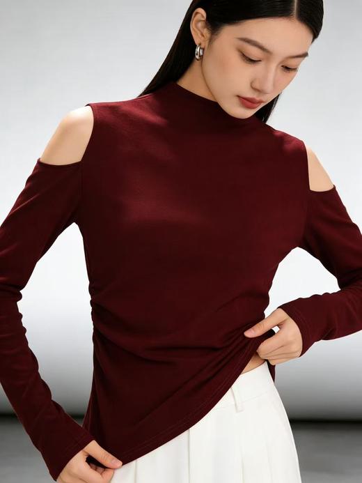 超软糯【自营】很显白～衣周期 1067露肩修身弹力打底衫上衣-喜出 商品图3