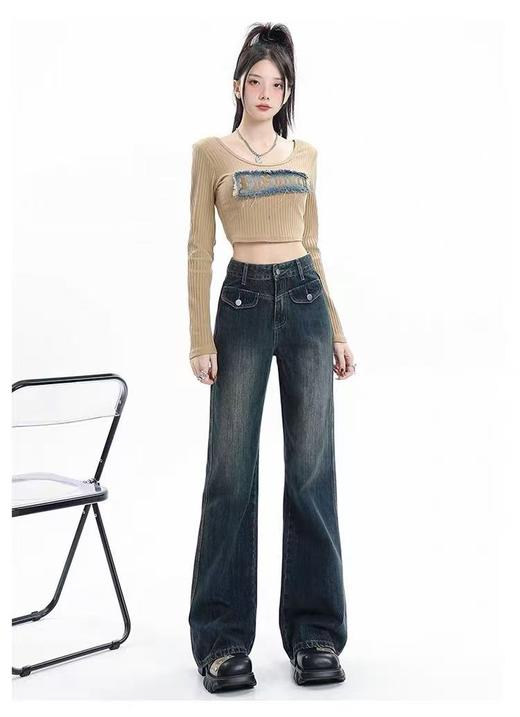 软料牛仔【自营】衣周期 8837薄款口袋窄版直筒牛仔裤-喜出 商品图3