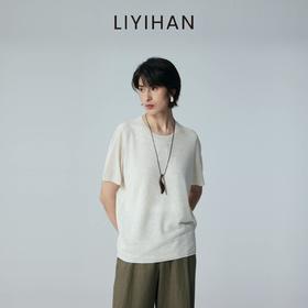 LIYIHAN 2026夏季新款亚麻短袖T恤女白色宽松小众设计感针织上衣