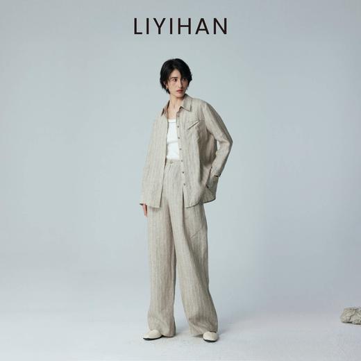 LIYIHAN 2026夏新款亚麻衬衫女通勤宽松卡其色条纹上衣设计感小众 商品图3