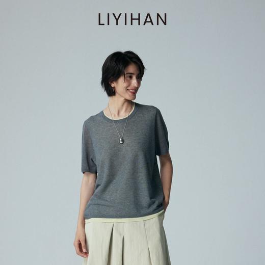 LIYIHAN 2026夏季新款亚麻短袖T恤女白色宽松小众设计感针织上衣 商品图2