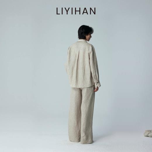 LIYIHAN 2026夏新款亚麻衬衫女通勤宽松卡其色条纹上衣设计感小众 商品图4